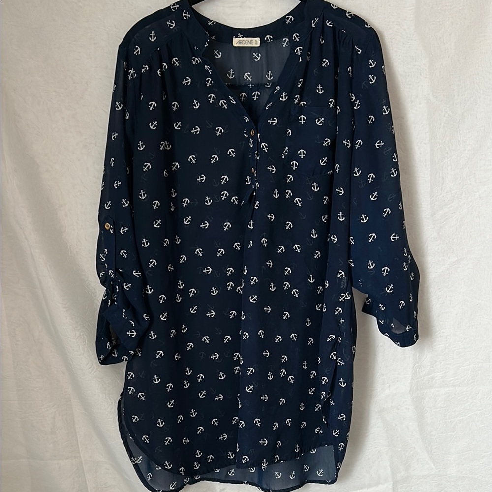 Anchor Print Navy Blue Women's Top